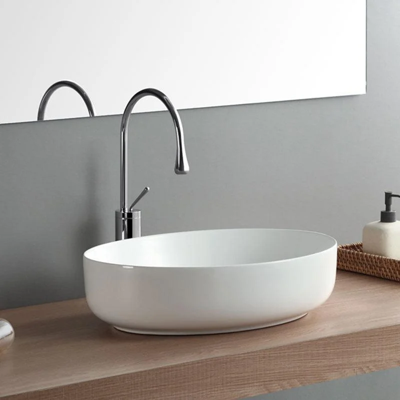 Modern White Vessel Sink Porcelain Vessel Bathroom Sink with Tap -Bathlova