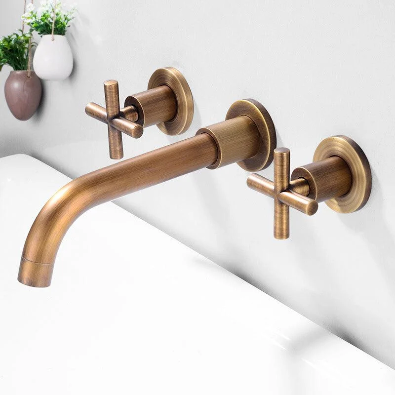 Modern Widespread Wall Mounted Bathroom Sink Tap Cross Handles Widespread Sink Tap -Bathlova