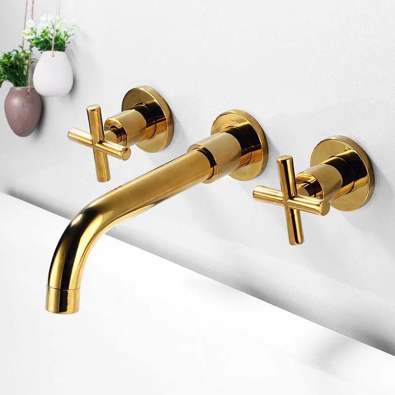 Modern Widespread Wall Mounted Bathroom Sink Tap Cross Handles Widespread Sink Tap -Bathlova