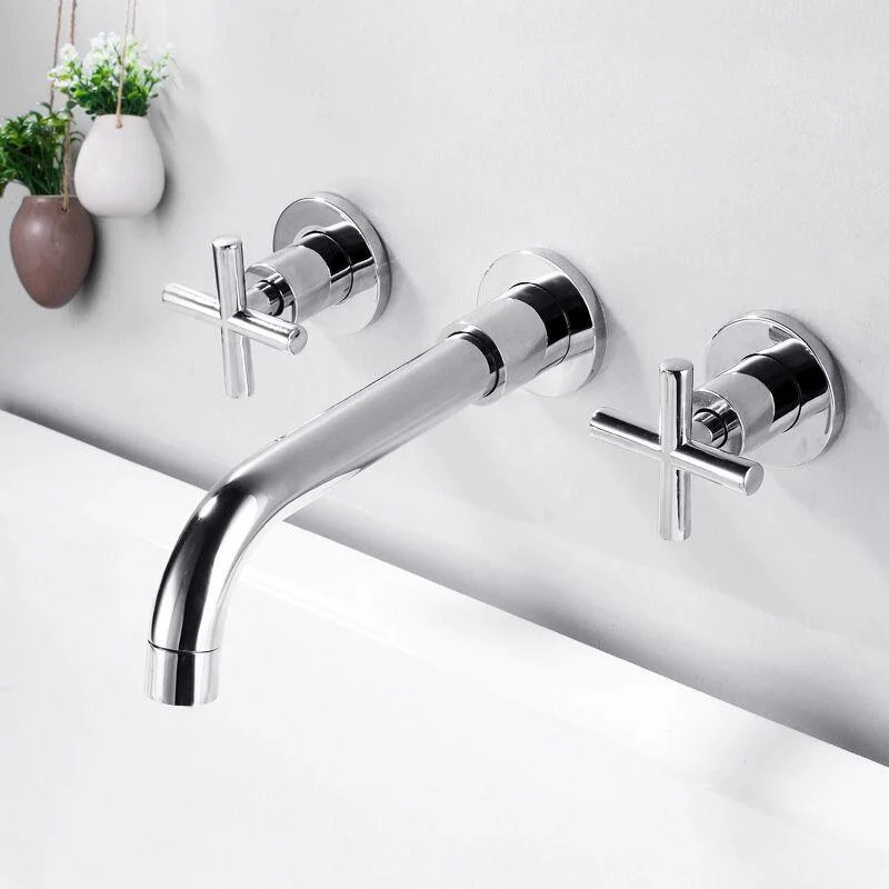 Modern Widespread Wall Mounted Bathroom Sink Tap Cross Handles Widespread Sink Tap -Bathlova