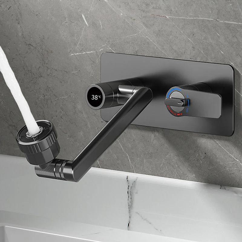 Modern Widespread Wall Mounted Bathroom Sink Tap Lever Handle Low Arc Tap -Bathlova