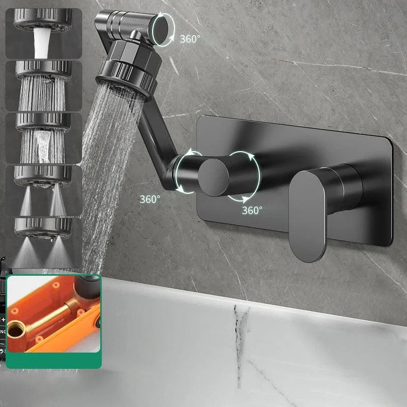 Modern Widespread Wall Mounted Bathroom Sink Tap Lever Handle Low Arc Tap -Bathlova