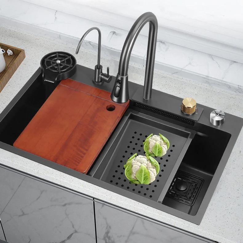 Modern Workstation Ledge Stainless Steel with Accessories and Basket Strainer Bar Sink -Bathlova