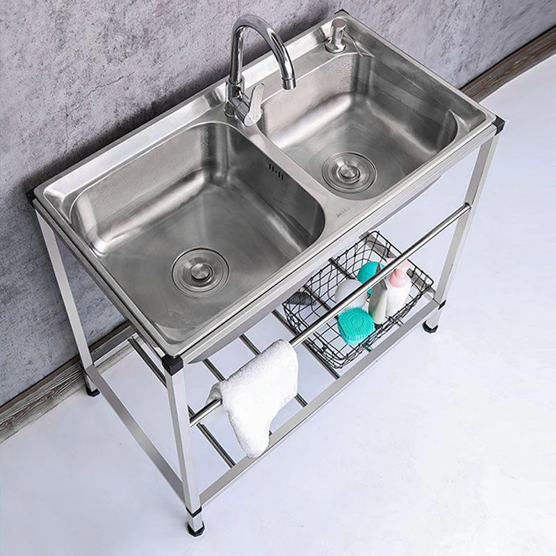 Modern Workstation Ledge Stainless Steel with Tap and Soap Dispenser Sink -Bathlova