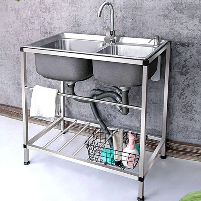 Modern Workstation Ledge Stainless Steel with Tap and Soap Dispenser Sink -Bathlova