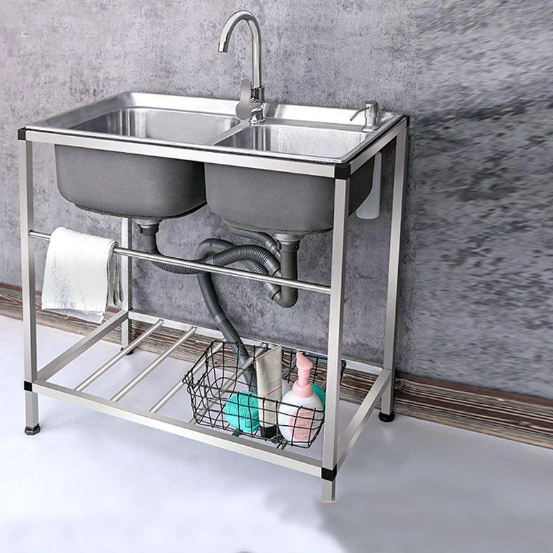 Modern Workstation Ledge Stainless Steel with Tap and Soap Dispenser Sink -Bathlova