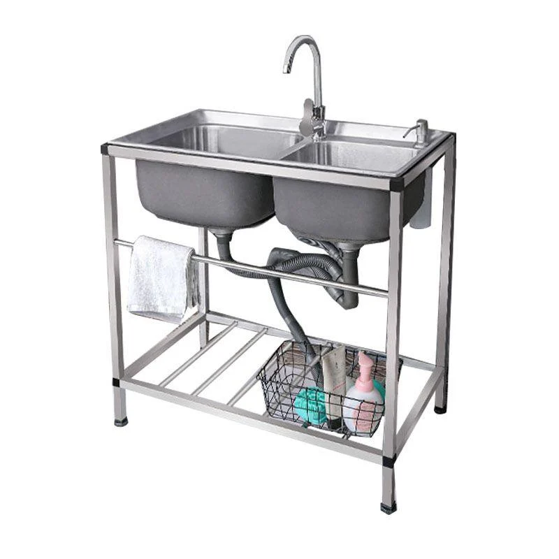 Modern Workstation Ledge Stainless Steel with Tap and Soap Dispenser Sink -Bathlova