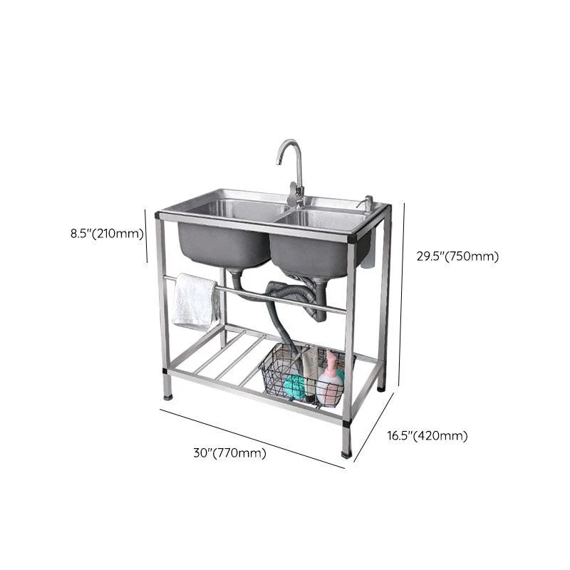 Modern Workstation Ledge Stainless Steel with Tap and Soap Dispenser Sink -Bathlova