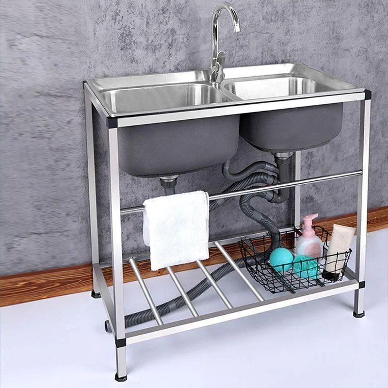 Modern Workstation Ledge Stainless Steel with Tap and Soap Dispenser Sink -Bathlova