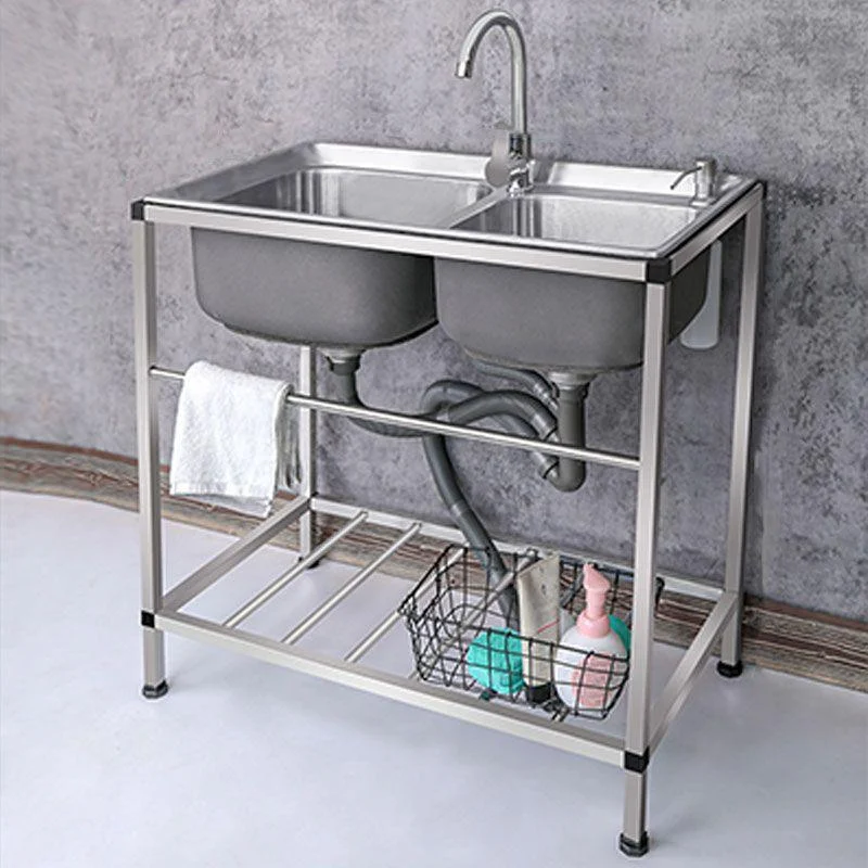 Modern Workstation Ledge Stainless Steel with Tap and Soap Dispenser Sink -Bathlova