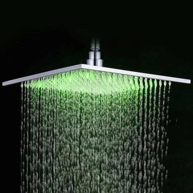 Multi-colored Stainless Steel Square Shaped Rainfall Showerhead with LED Lights -Bathlova