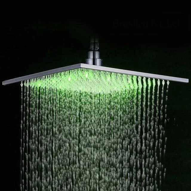 Multi-colored Stainless Steel Square Shaped Rainfall Showerhead with LED Lights -Bathlova