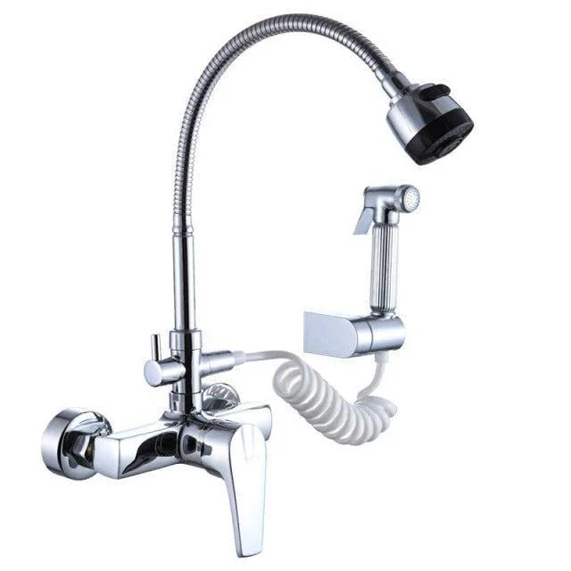 Multi-function Wall Mount Hot And Cold Kitchen Tap With Hand Spray -Bathlova