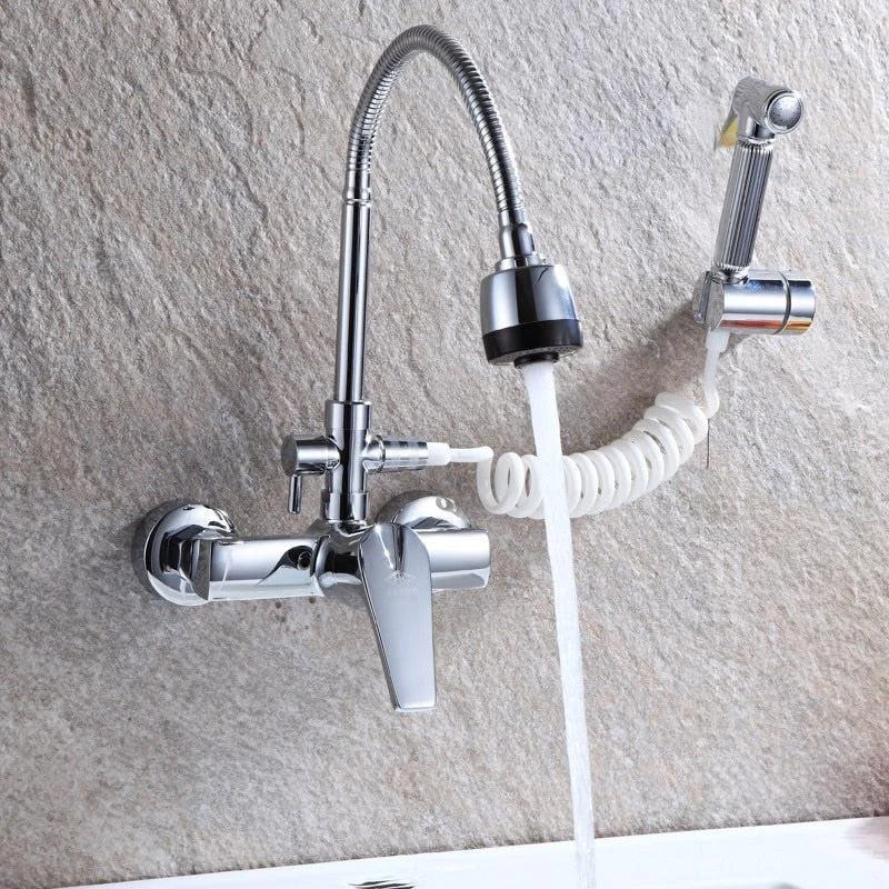 Multi-function Wall Mount Hot And Cold Kitchen Tap With Hand Spray -Bathlova