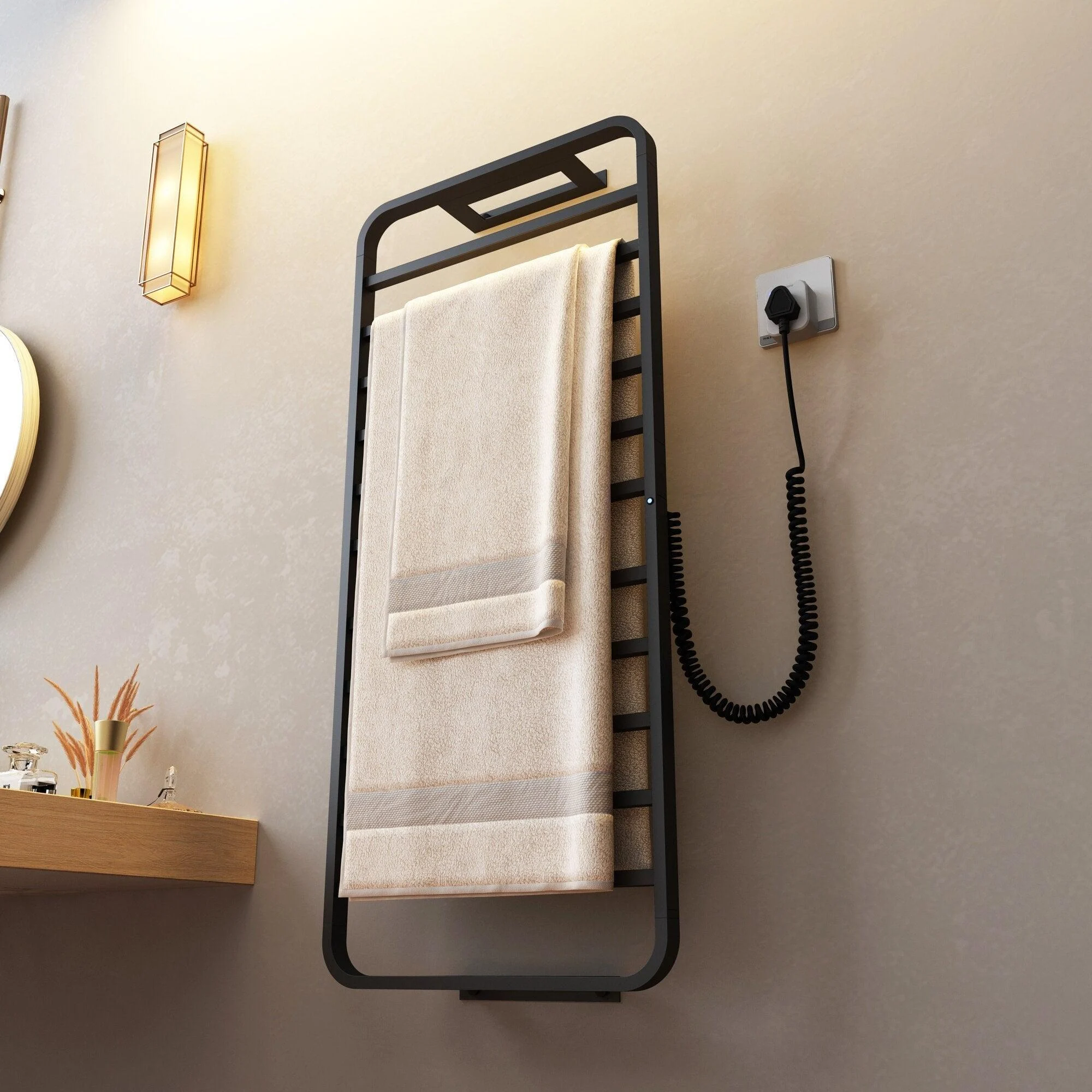 No-Drill Electric Towel Warmer with Sterilizing Function for Bathroom -Bathlova