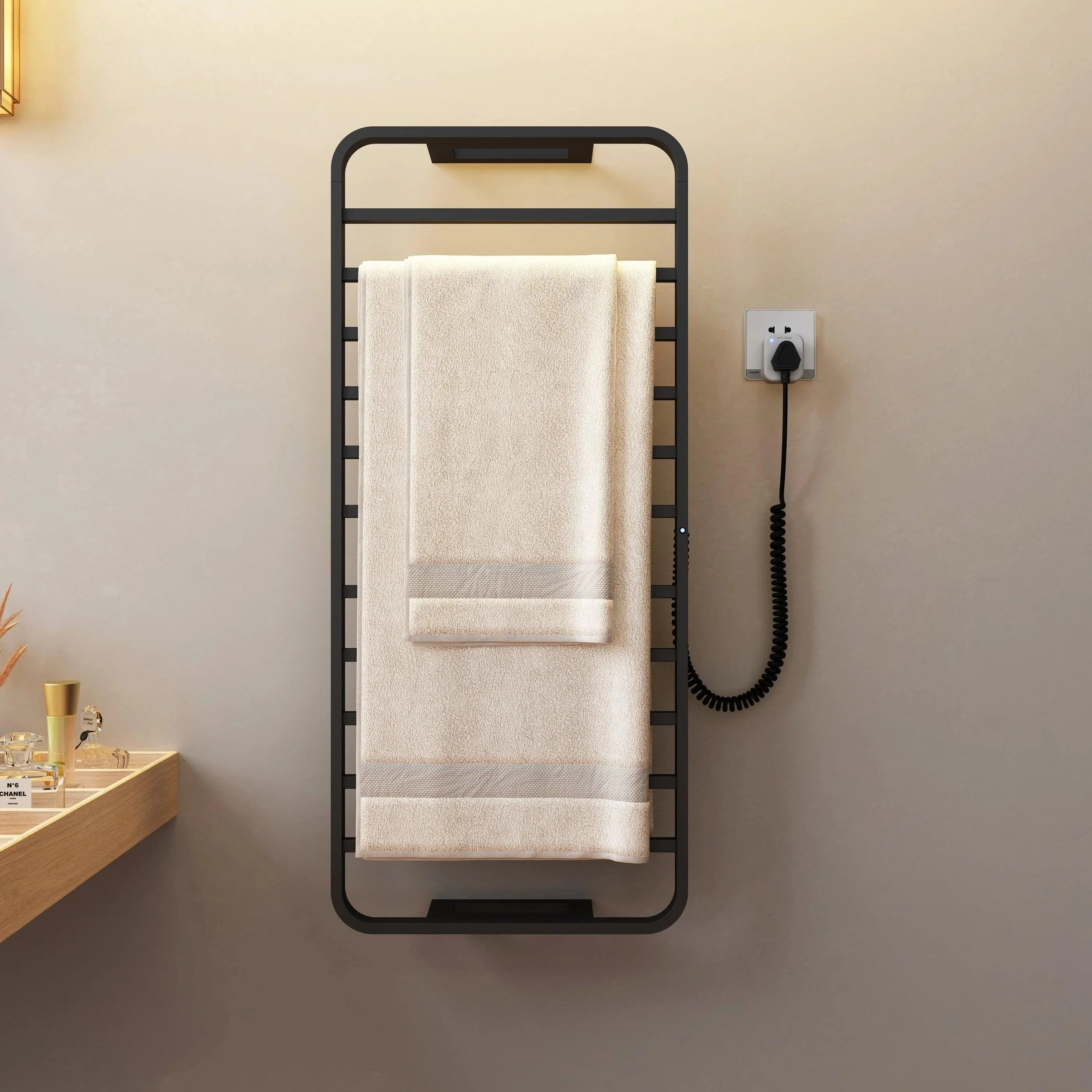 No-Drill Electric Towel Warmer with Sterilizing Function for Bathroom -Bathlova