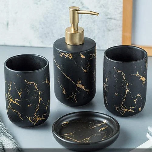 Nordic Matte Gold Ceramics Bathroom Accessories Set Washing Set -Bathlova