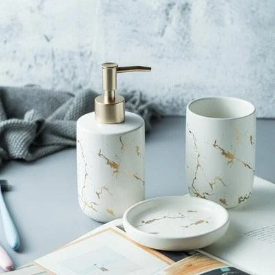 Nordic Matte Gold Ceramics Bathroom Accessories Set Washing Set -Bathlova