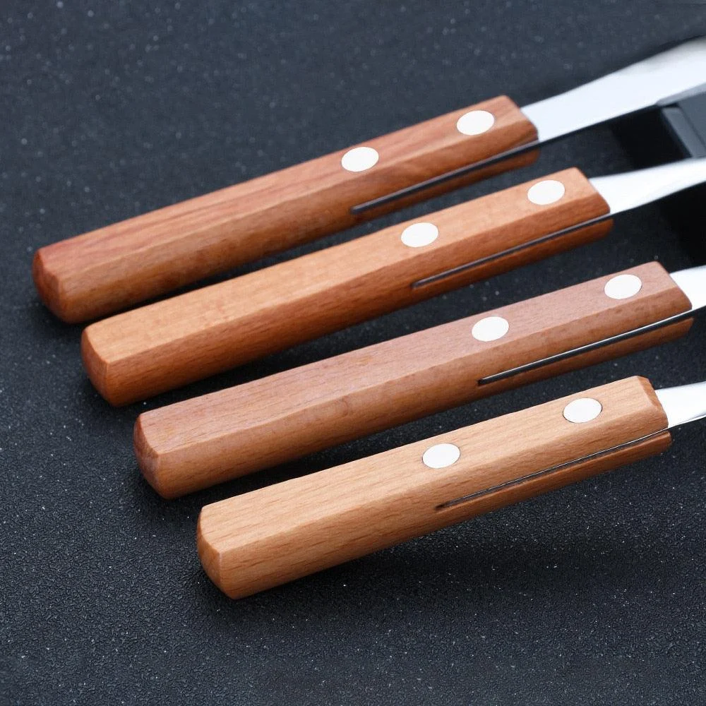 Oak - Rustic Wood Handle Stainless Steel Silverware Set -Bathlova