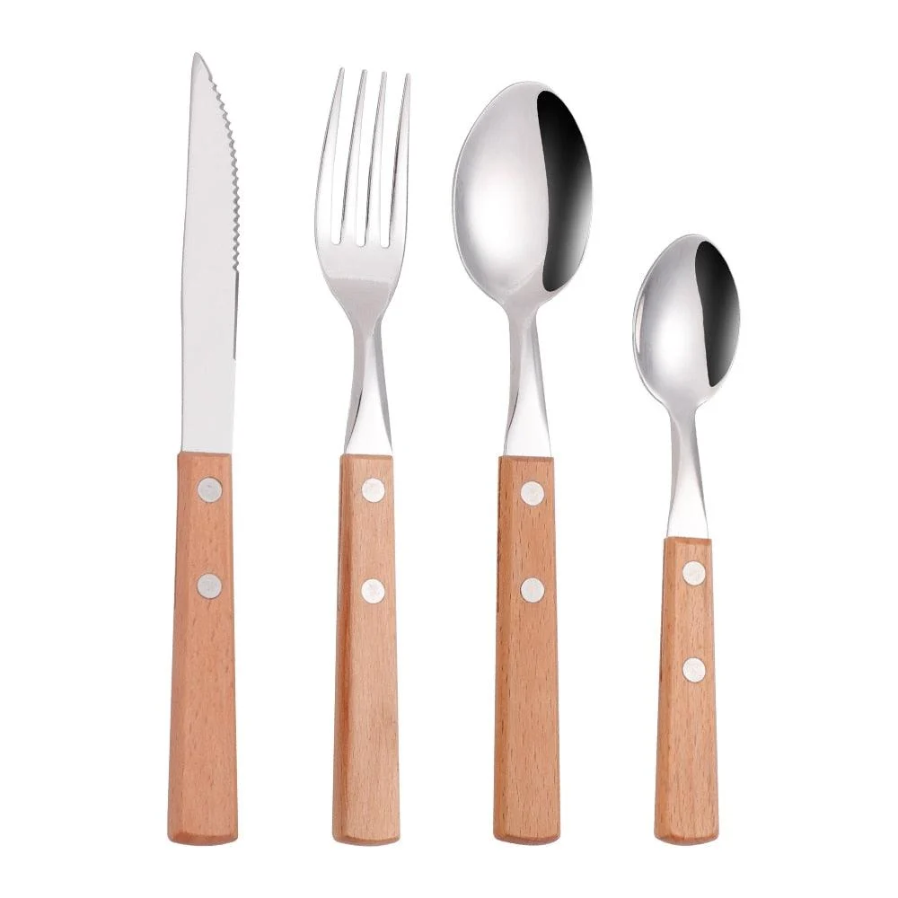 Oak - Rustic Wood Handle Stainless Steel Silverware Set -Bathlova