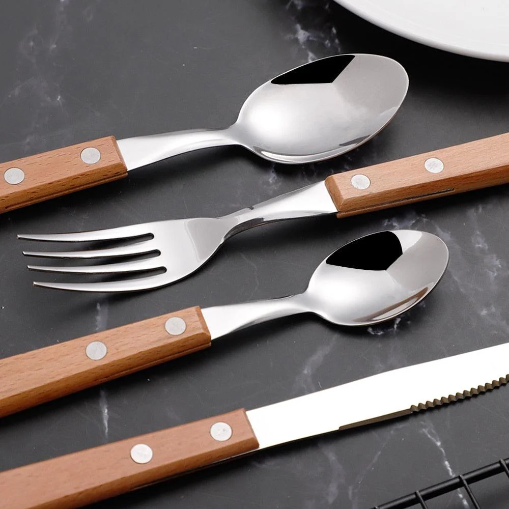 Oak - Rustic Wood Handle Stainless Steel Silverware Set -Bathlova