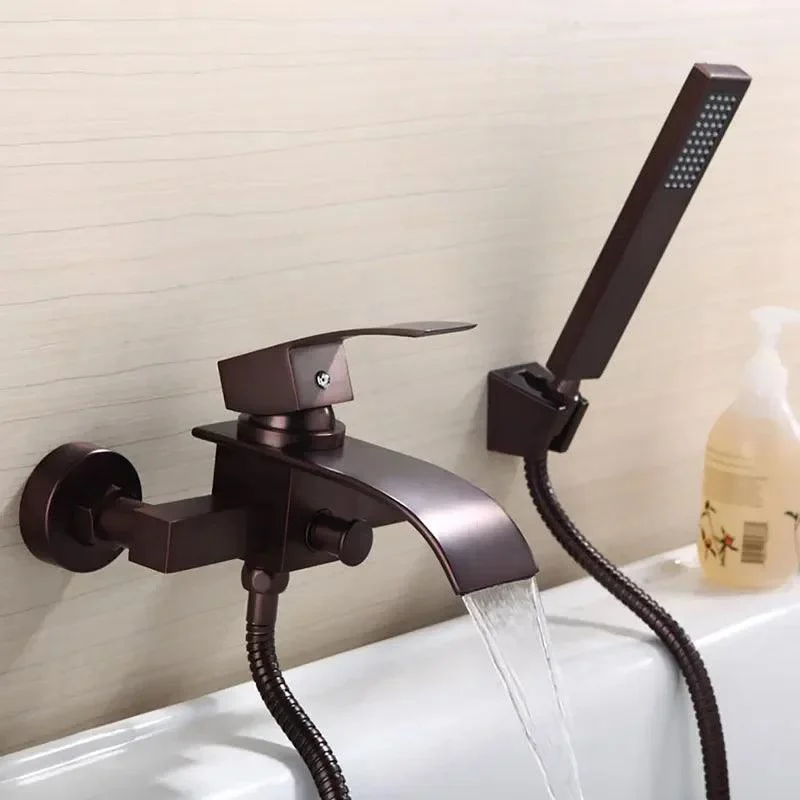 Oil-Rubbed Bronze Wall-Mount Waterfall Bathtub Tap with Handshower -Bathlova