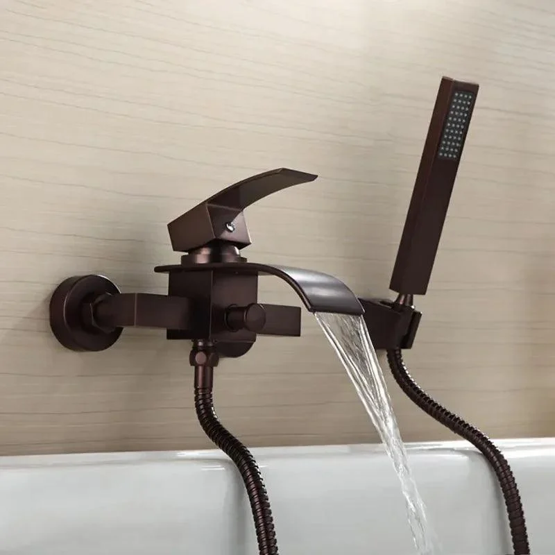 Oil-Rubbed Bronze Wall-Mount Waterfall Bathtub Tap with Handshower -Bathlova