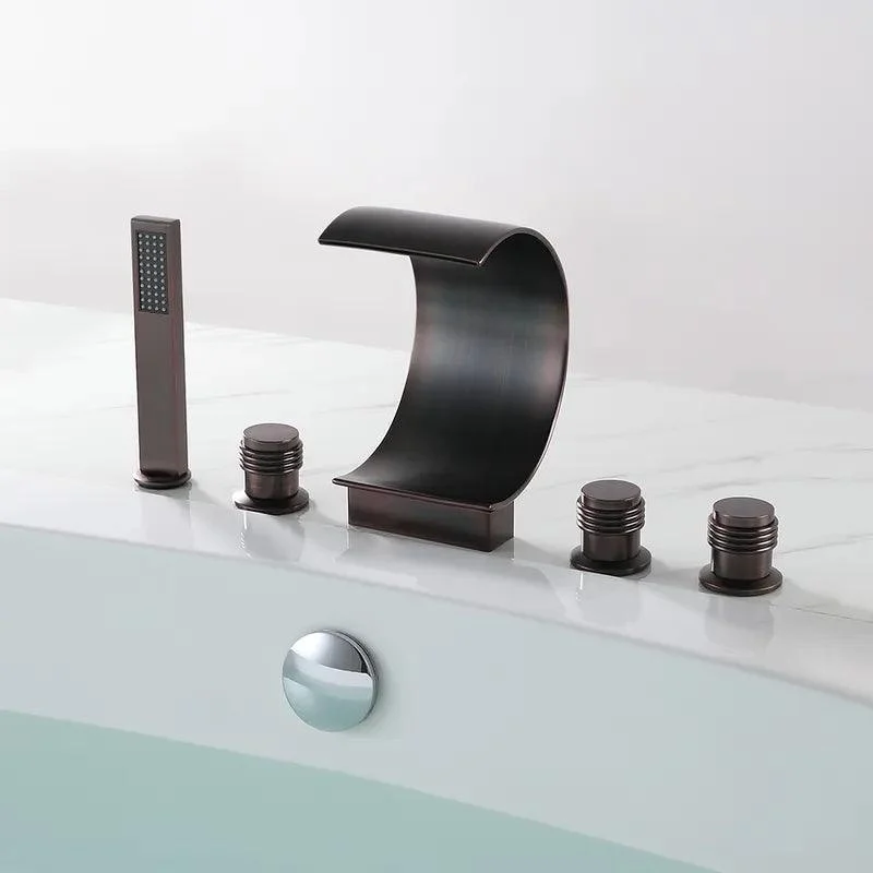 Oil Rubbed Bronze Widespread Waterfall Bathroom Tap with Handshower -Bathlova