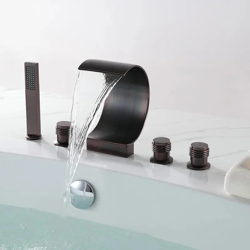 Oil Rubbed Bronze Widespread Waterfall Bathroom Tap with Handshower -Bathlova