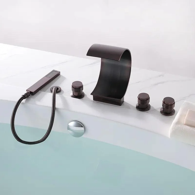 Oil Rubbed Bronze Widespread Waterfall Bathroom Tap with Handshower -Bathlova