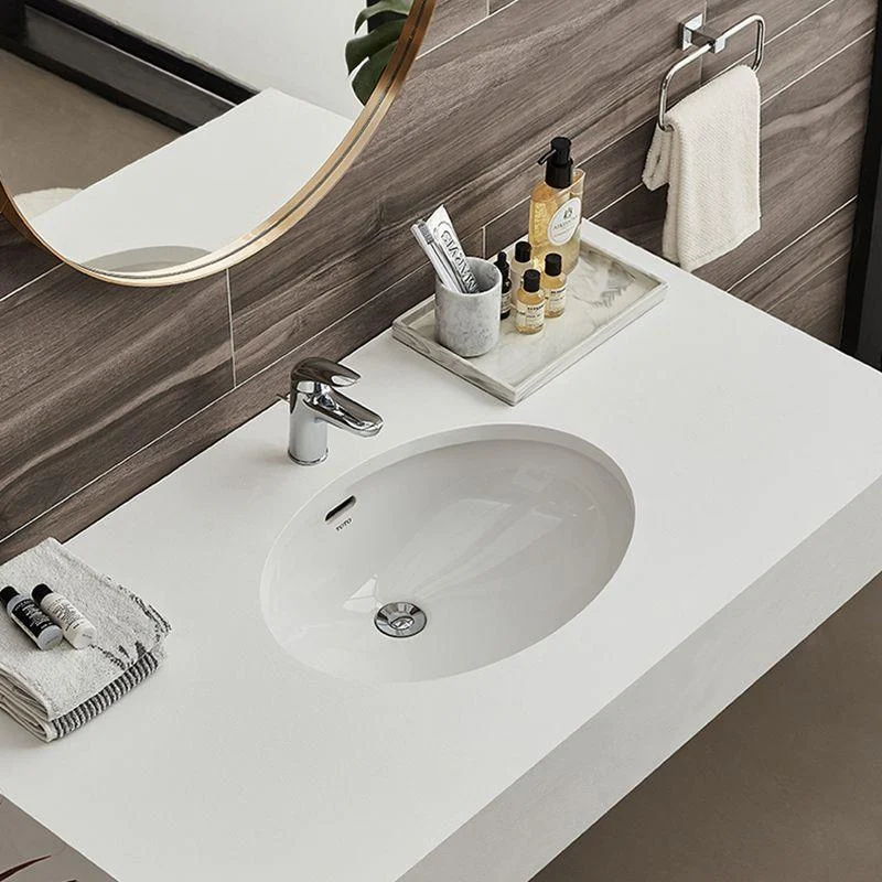 Oval Bathroom Sink Modern Style Overflow Hole Design Ceramic Bathroom Sink Only -Bathlova