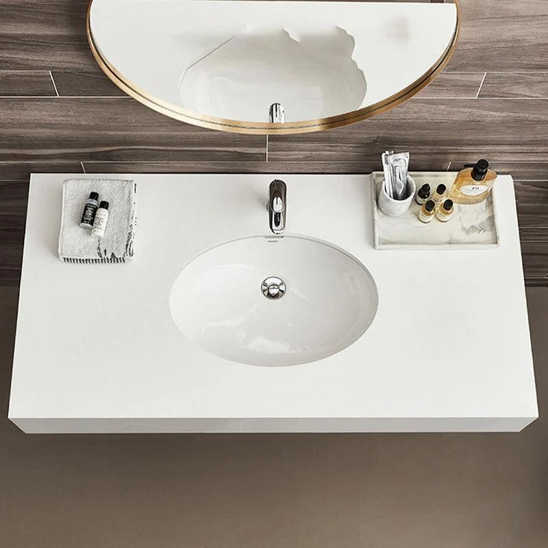 Oval Bathroom Sink Modern Style Overflow Hole Design Ceramic Bathroom Sink Only -Bathlova