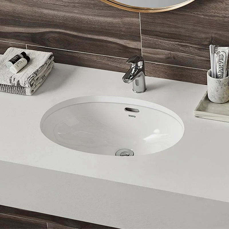 Oval Bathroom Sink Modern Style Overflow Hole Design Ceramic Bathroom Sink Only -Bathlova