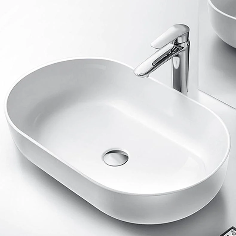 Oval Porcelain Vessel Sink Modern Bathroom Sink with Overflow(Not Including Tap) -Bathlova