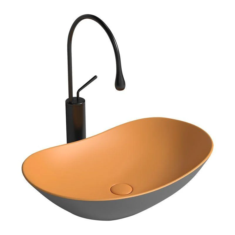 Oval Porcelain Vessel Sink Modern Style Vessel Lavatory Sink with No Craftsmanship -Bathlova