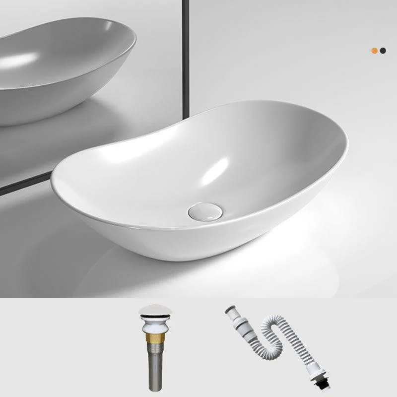 Oval Porcelain Vessel Sink Modern Style Vessel Lavatory Sink with No Craftsmanship -Bathlova