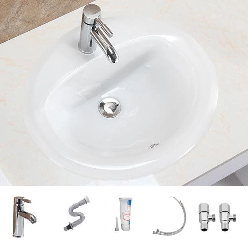 Oval Undermount Bathroom Sink Porcelain Shut-Off Valve Included Bathroom Sink -Bathlova