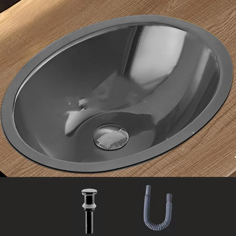 Oval Undermount Bathroom Sink Stainless Steel Shut-Off Valve Included Bathroom Sink -Bathlova