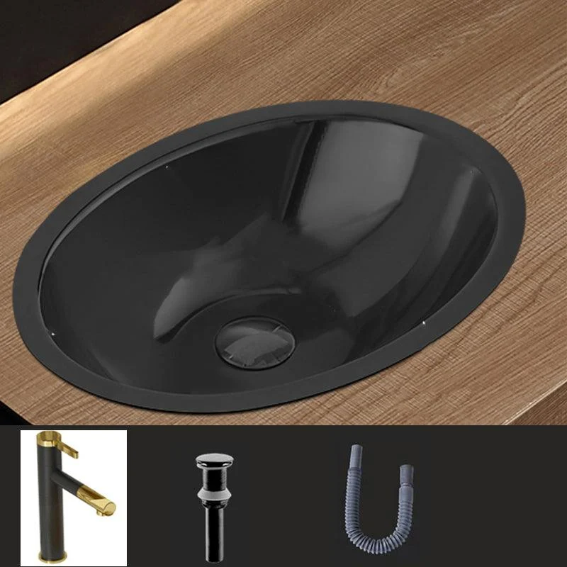 Oval Undermount Bathroom Sink Stainless Steel Shut-Off Valve Included Bathroom Sink -Bathlova