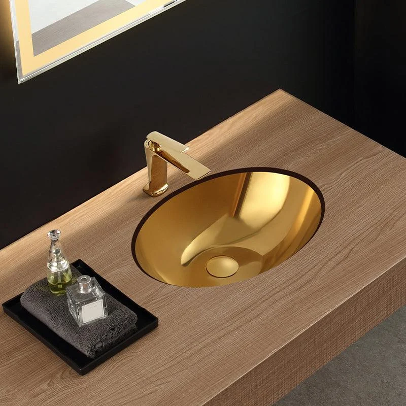 Oval Undermount Bathroom Sink Stainless Steel Shut-Off Valve Included Bathroom Sink -Bathlova