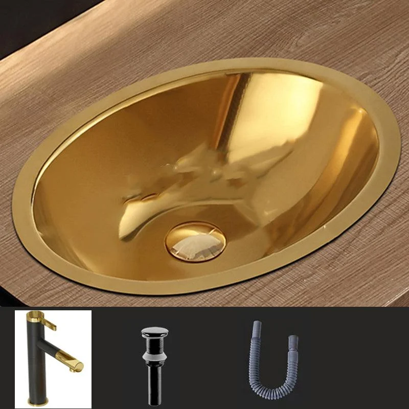 Oval Undermount Bathroom Sink Stainless Steel Shut-Off Valve Included Bathroom Sink -Bathlova