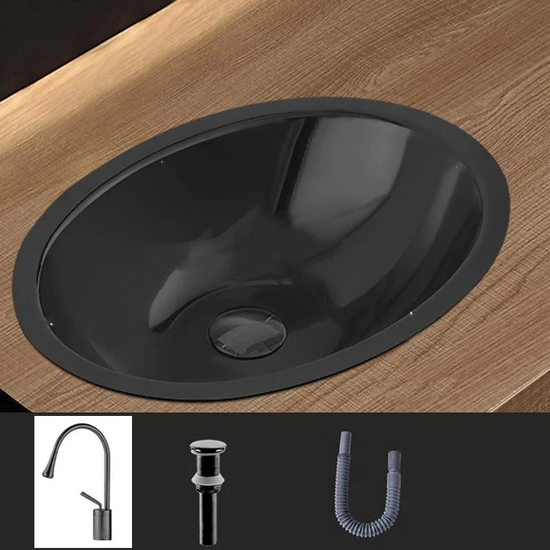 Oval Undermount Bathroom Sink Stainless Steel Shut-Off Valve Included Bathroom Sink -Bathlova