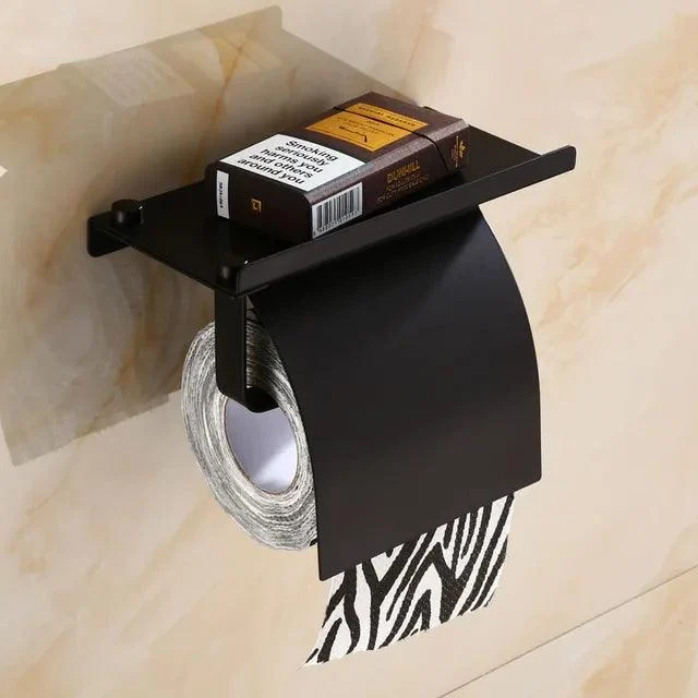 Paper Holder Stainless Steel Paper Roll Holder With Phone Storage Shelf -Bathlova