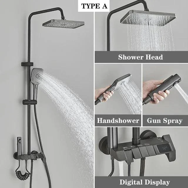 Piano Digital Shower Set Brass Bathroom Tap Rainfall Shower System -Bathlova