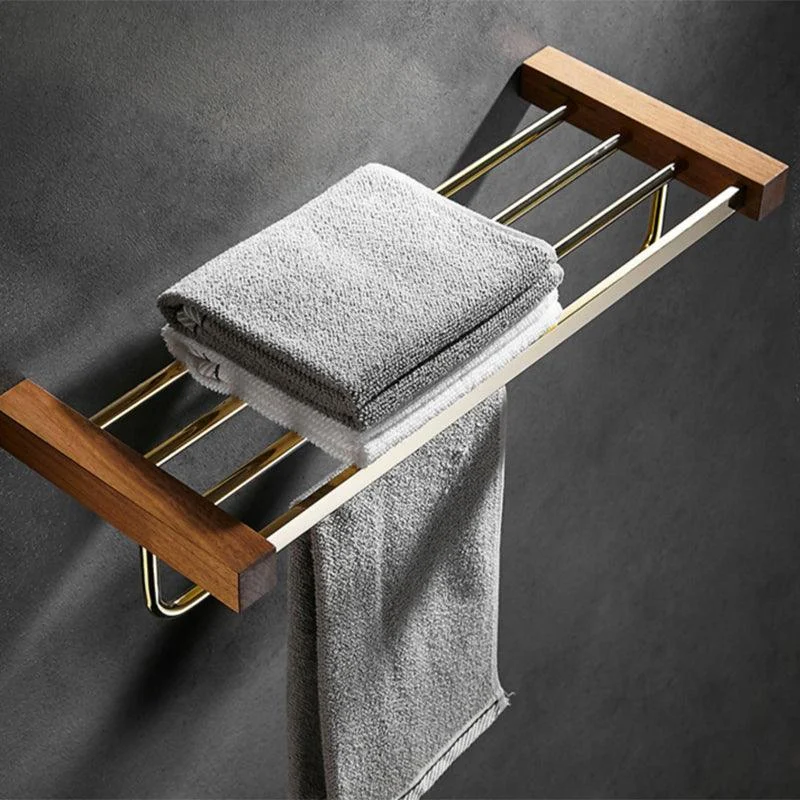 Polished Brass Bathroom Hardware Set Metal & Wood Bathroom Set with Bath Shelf/Towel Bar -Bathlova