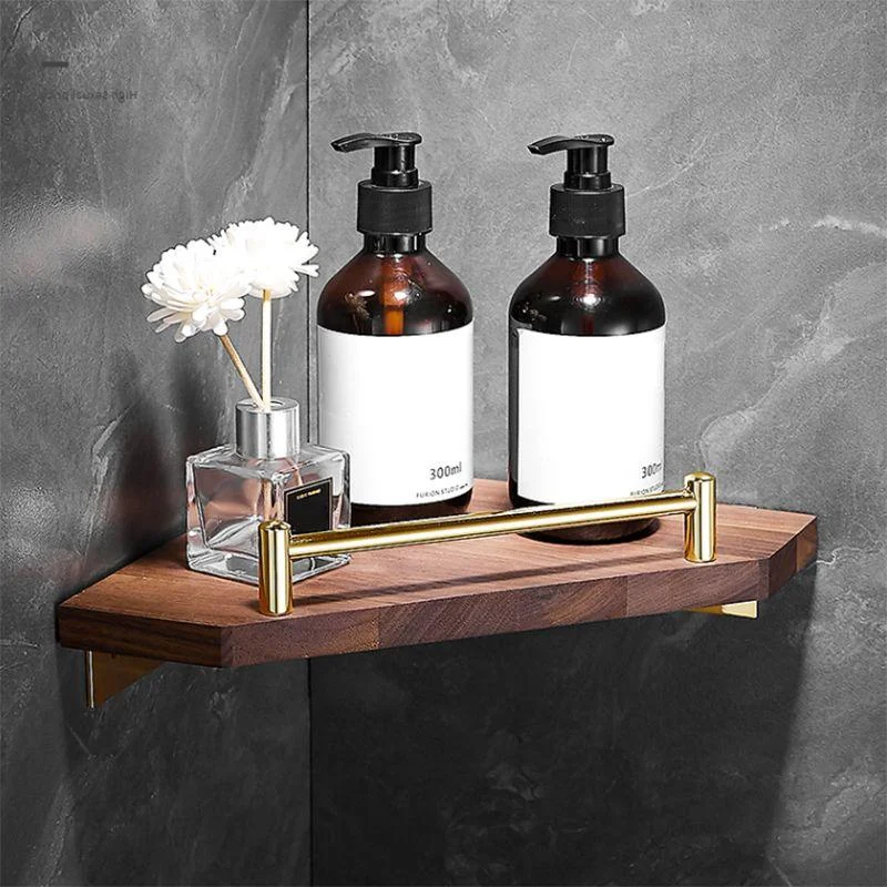 Polished Brass Bathroom Hardware Set Metal & Wood Bathroom Set with Bath Shelf/Towel Bar -Bathlova