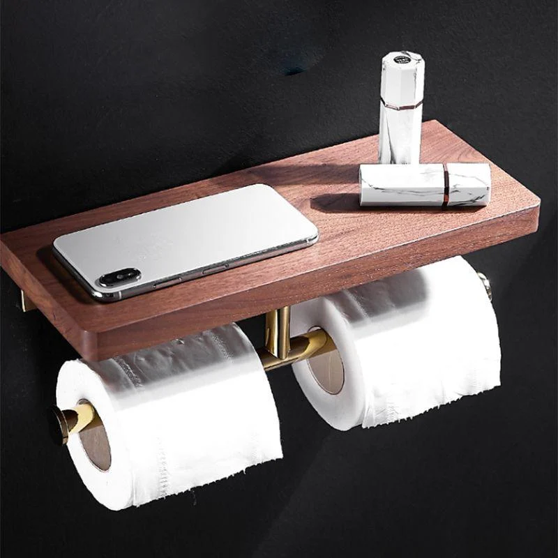 Polished Brass Bathroom Hardware Set Metal & Wood Bathroom Set with Bath Shelf/Towel Bar -Bathlova