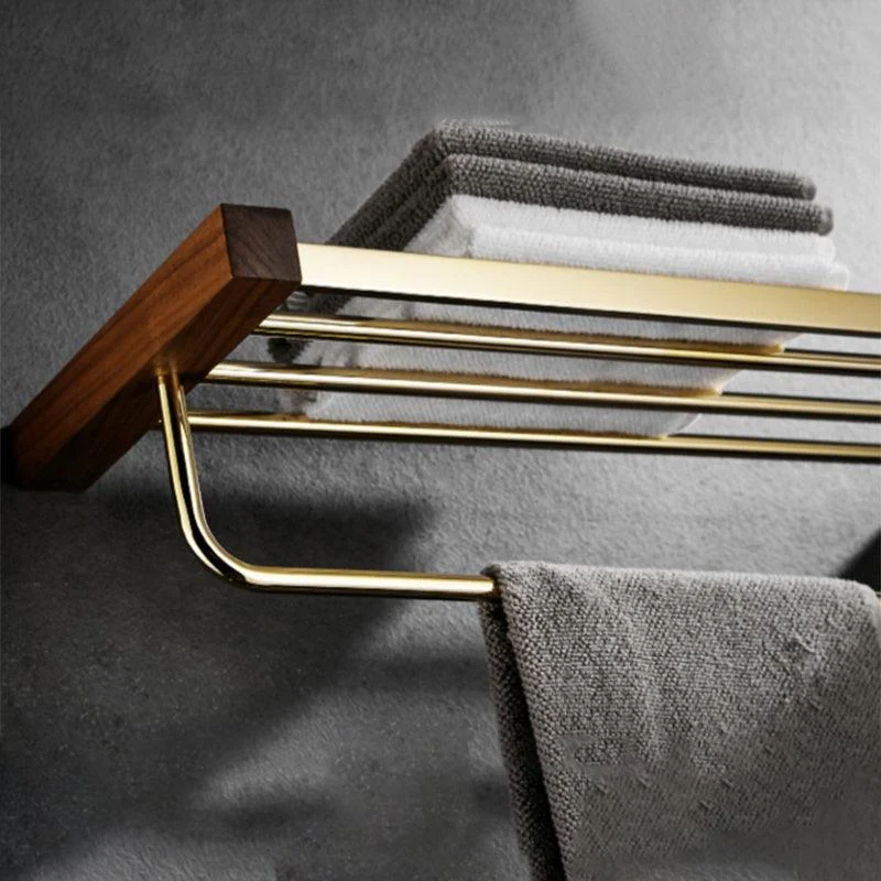 Polished Brass Bathroom Hardware Set Metal & Wood Bathroom Set with Bath Shelf/Towel Bar -Bathlova