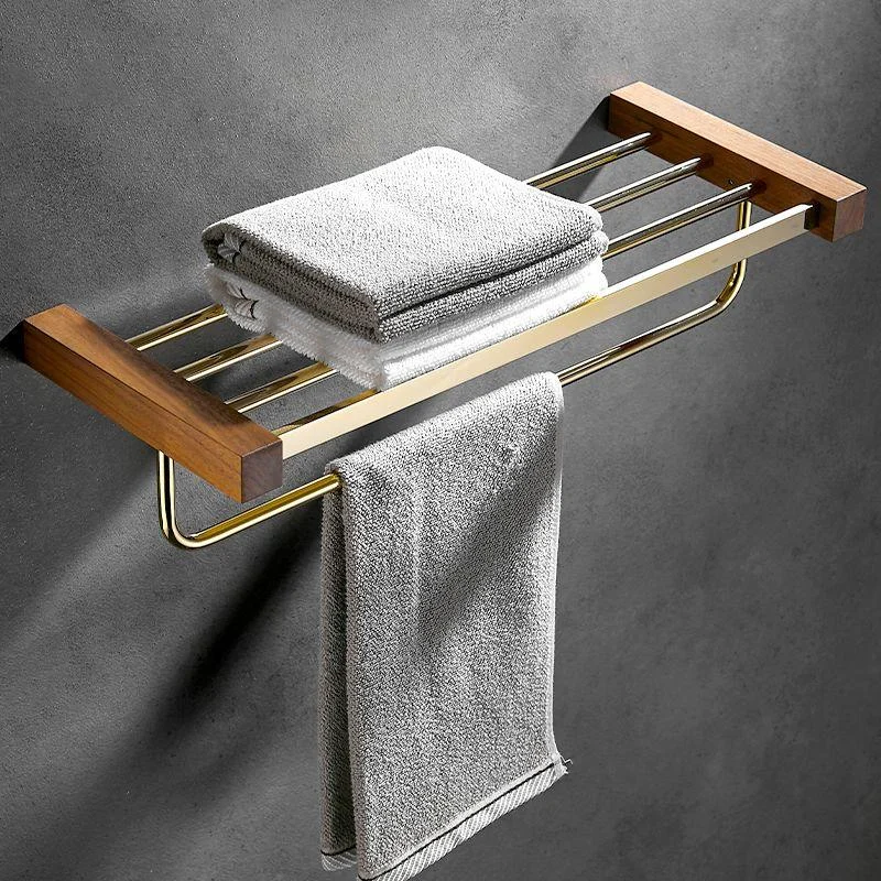 Polished Brass Bathroom Hardware Set Metal & Wood Bathroom Set with Bath Shelf/Towel Bar -Bathlova