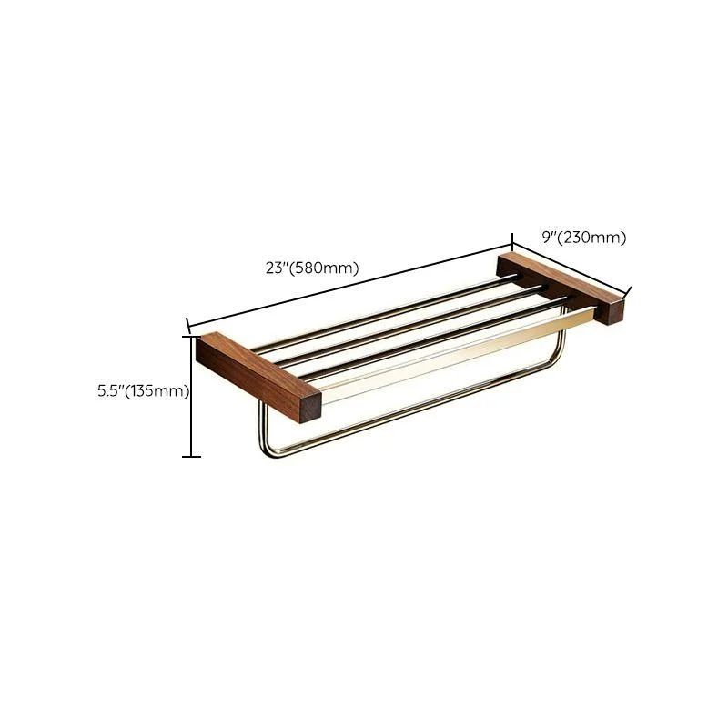 Polished Brass Bathroom Hardware Set Metal & Wood Bathroom Set with Bath Shelf/Towel Bar -Bathlova